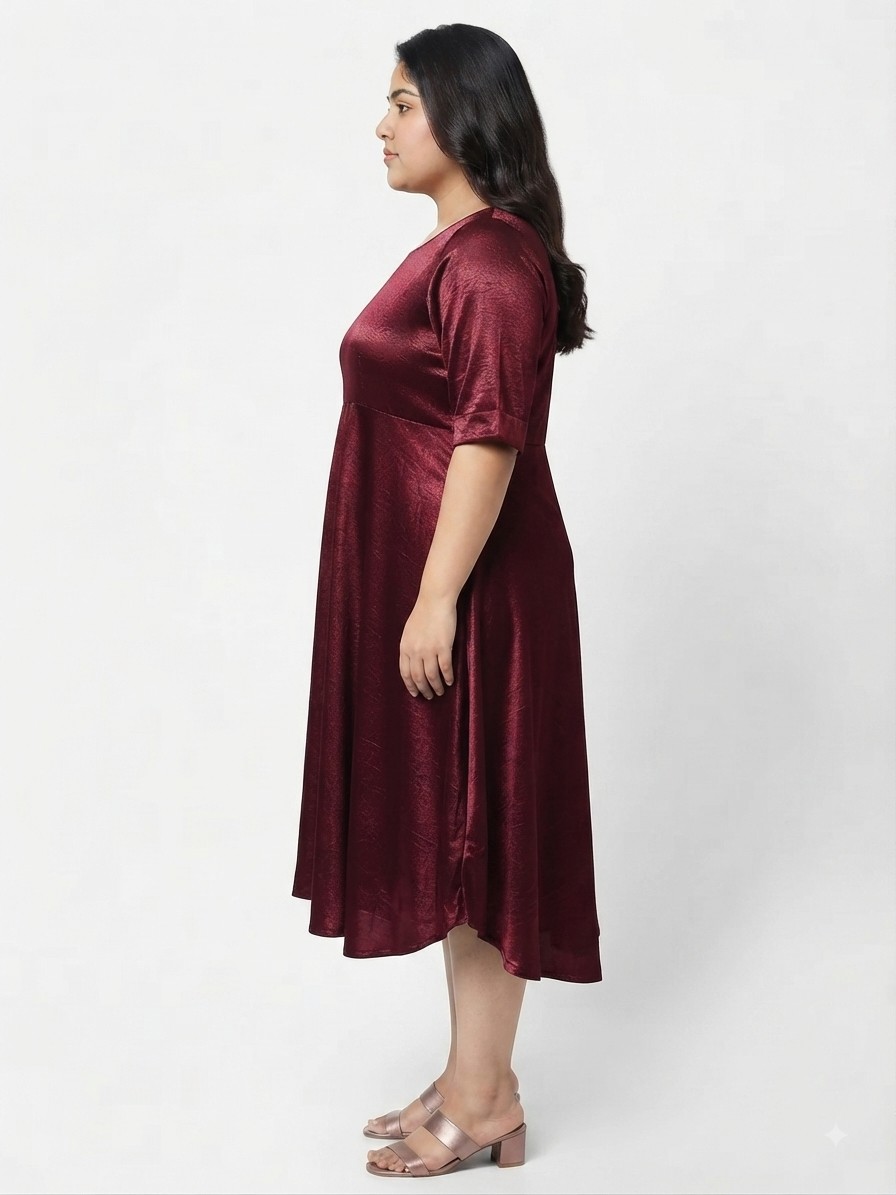 Plus Size Women’s Party Dress in Washed Satin