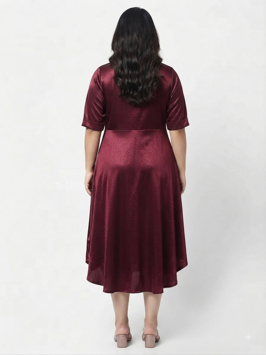 Plus Size Women’s Party Dress in Washed Satin