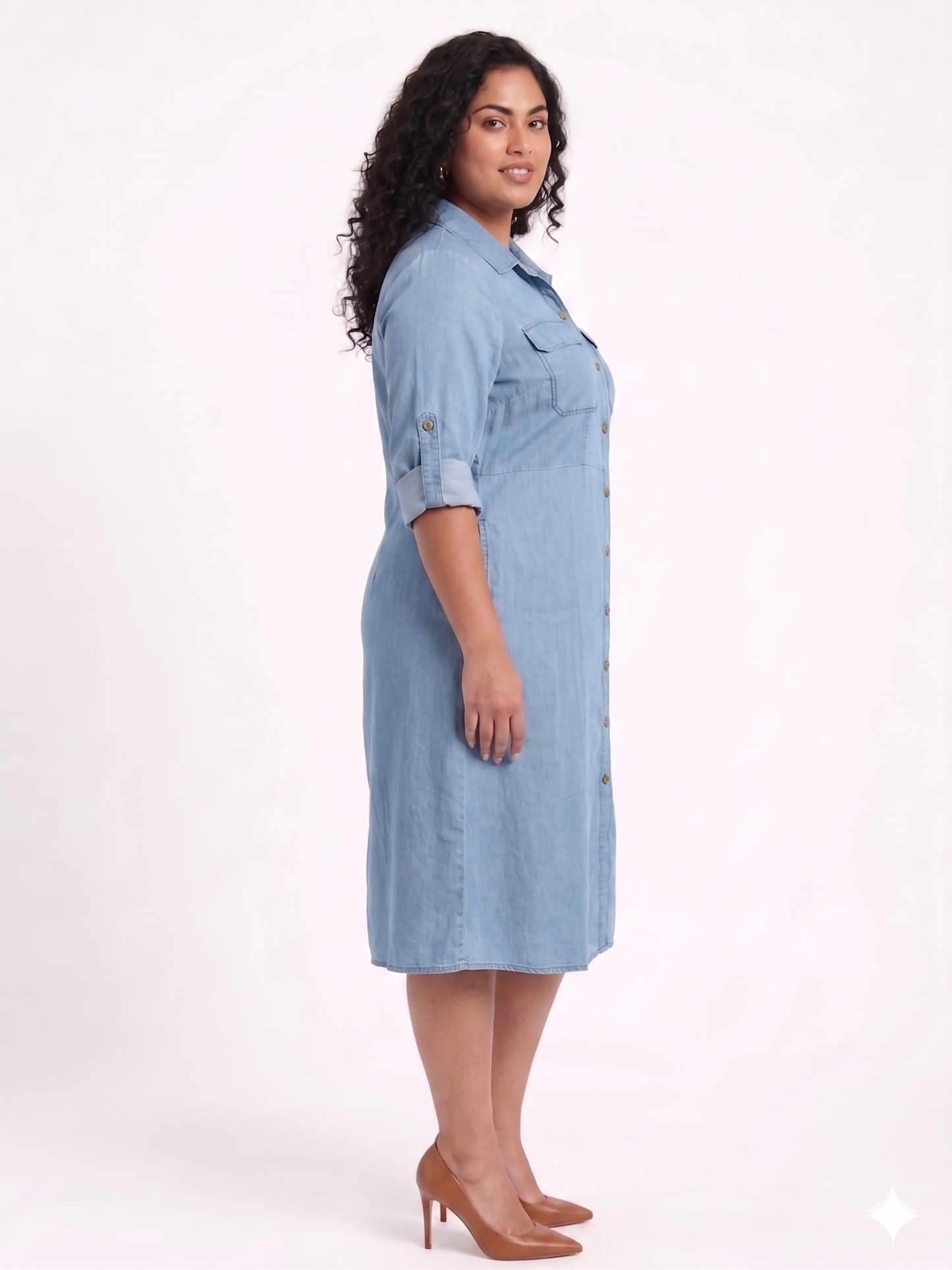Plus Size Cotton Denim Shirt Dress for Women