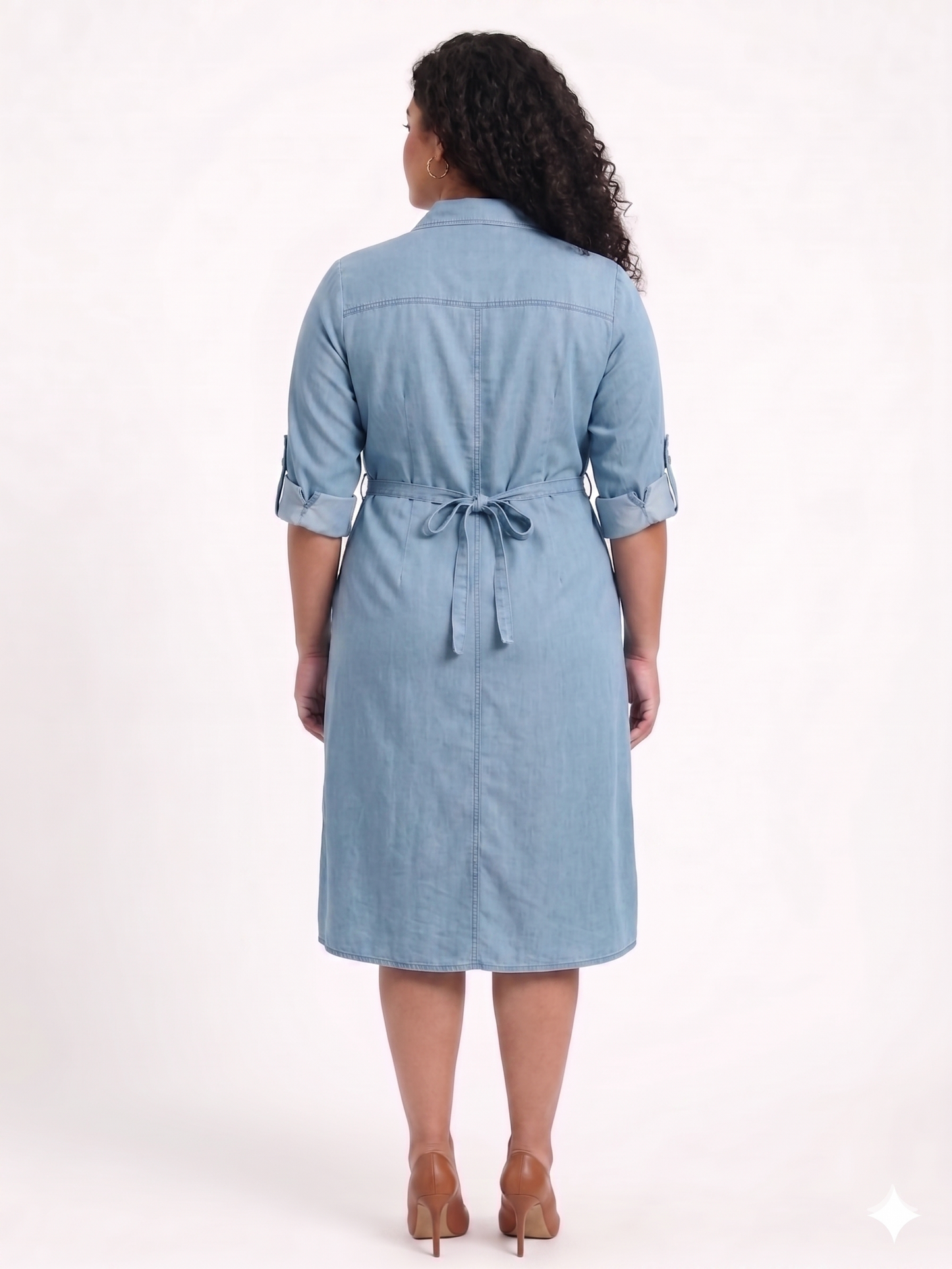Plus Size Cotton Denim Shirt Dress for Women