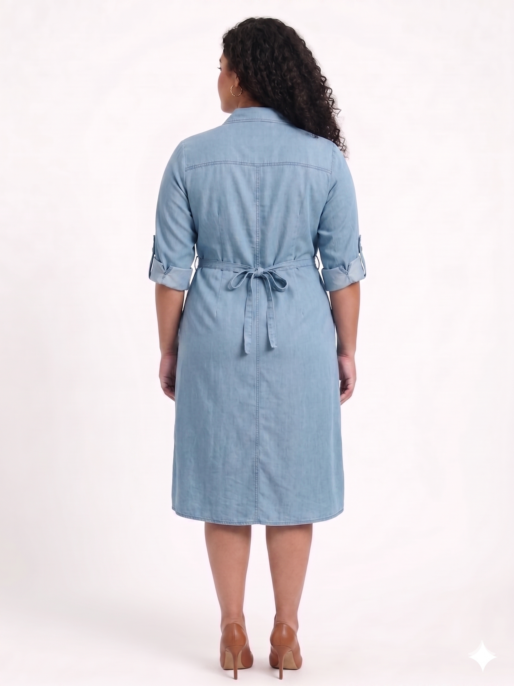 Plus Size Cotton Denim Shirt Dress for Women