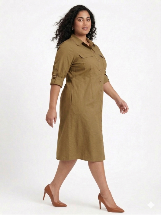 Plus Size Cotton Twill Shirt Dress for Women