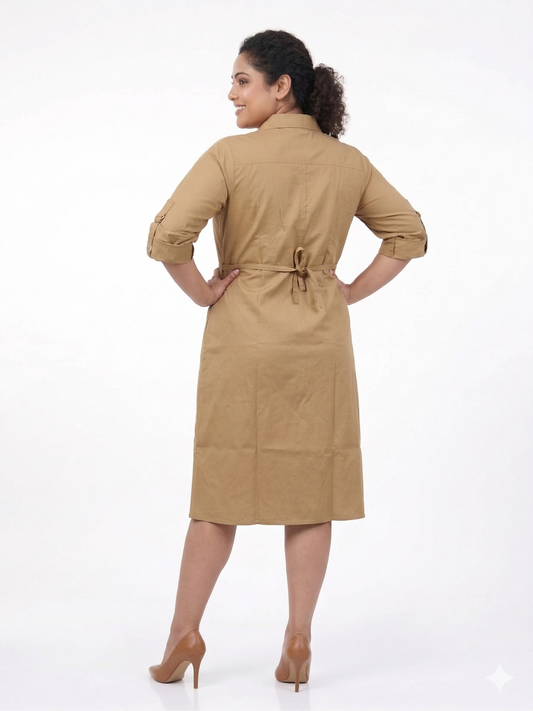 Plus Size Cotton Twill Shirt Dress for Women