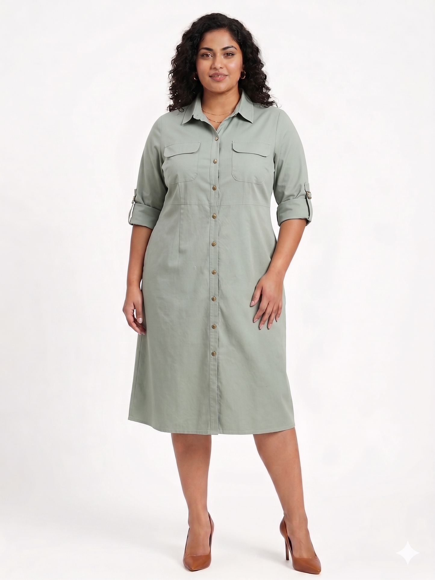 Plus Size Cotton Twill Shirt Dress for Women