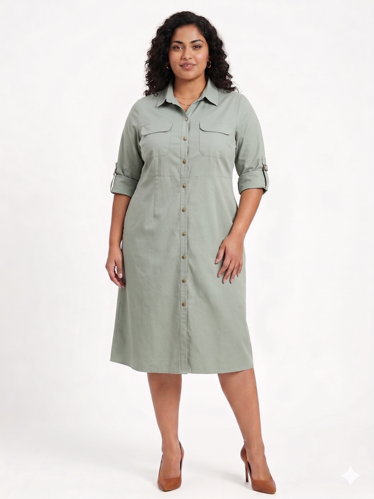 Plus Size Cotton Twill Shirt Dress for Women