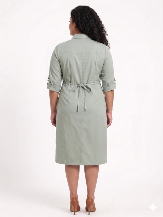 Plus Size Cotton Twill Shirt Dress for Women