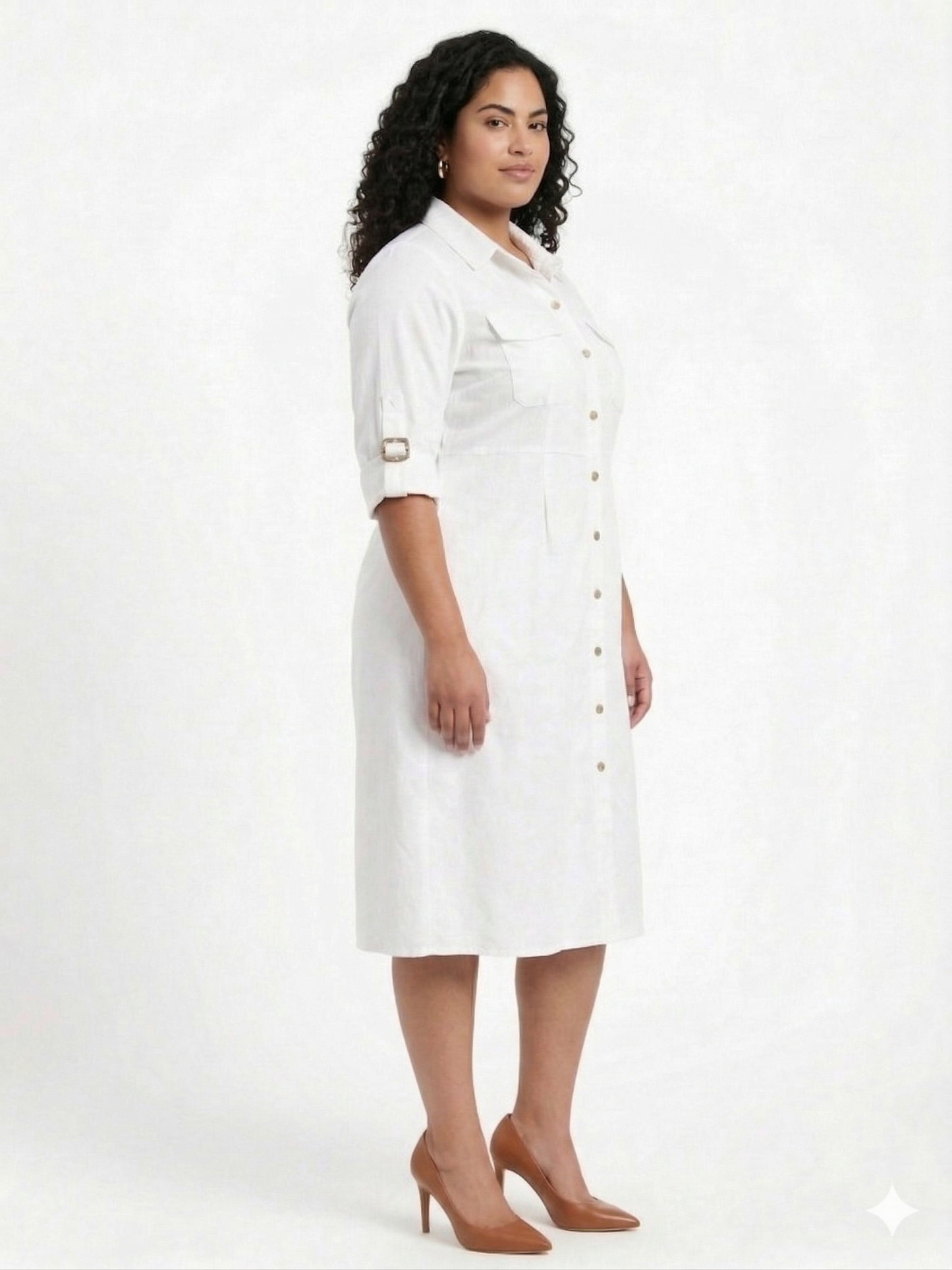 Plus Size Cotton Twill Shirt Dress for Women
