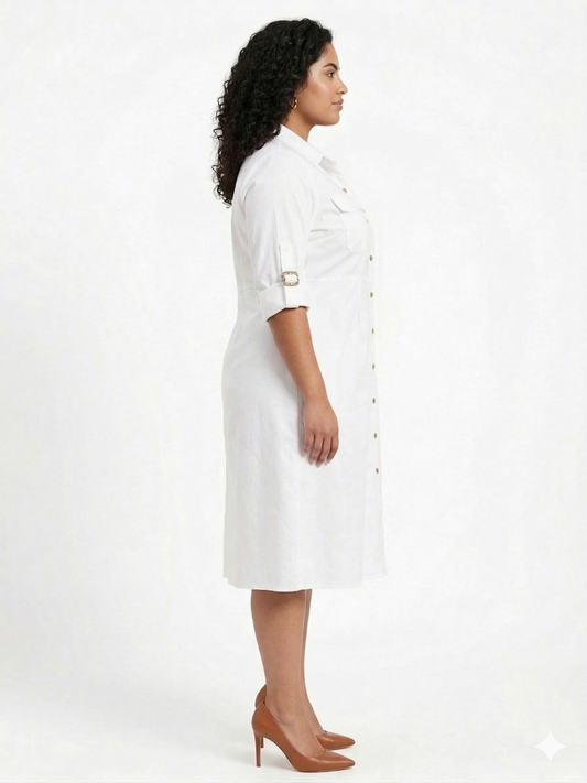 Plus Size Cotton Twill Shirt Dress for Women