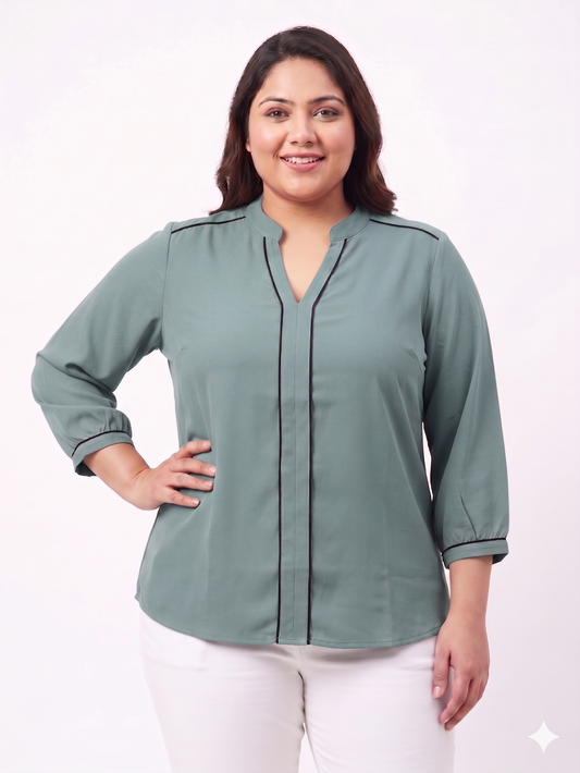 Elegant Aqua green Piped Detail Top
