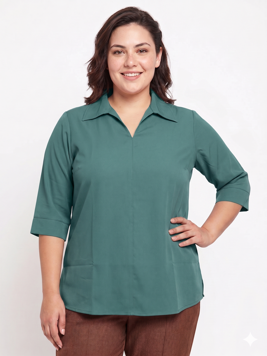 Collared Women’s Top in Moss Crepe