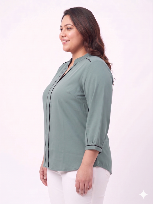 Elegant Aqua green Piped Detail Top