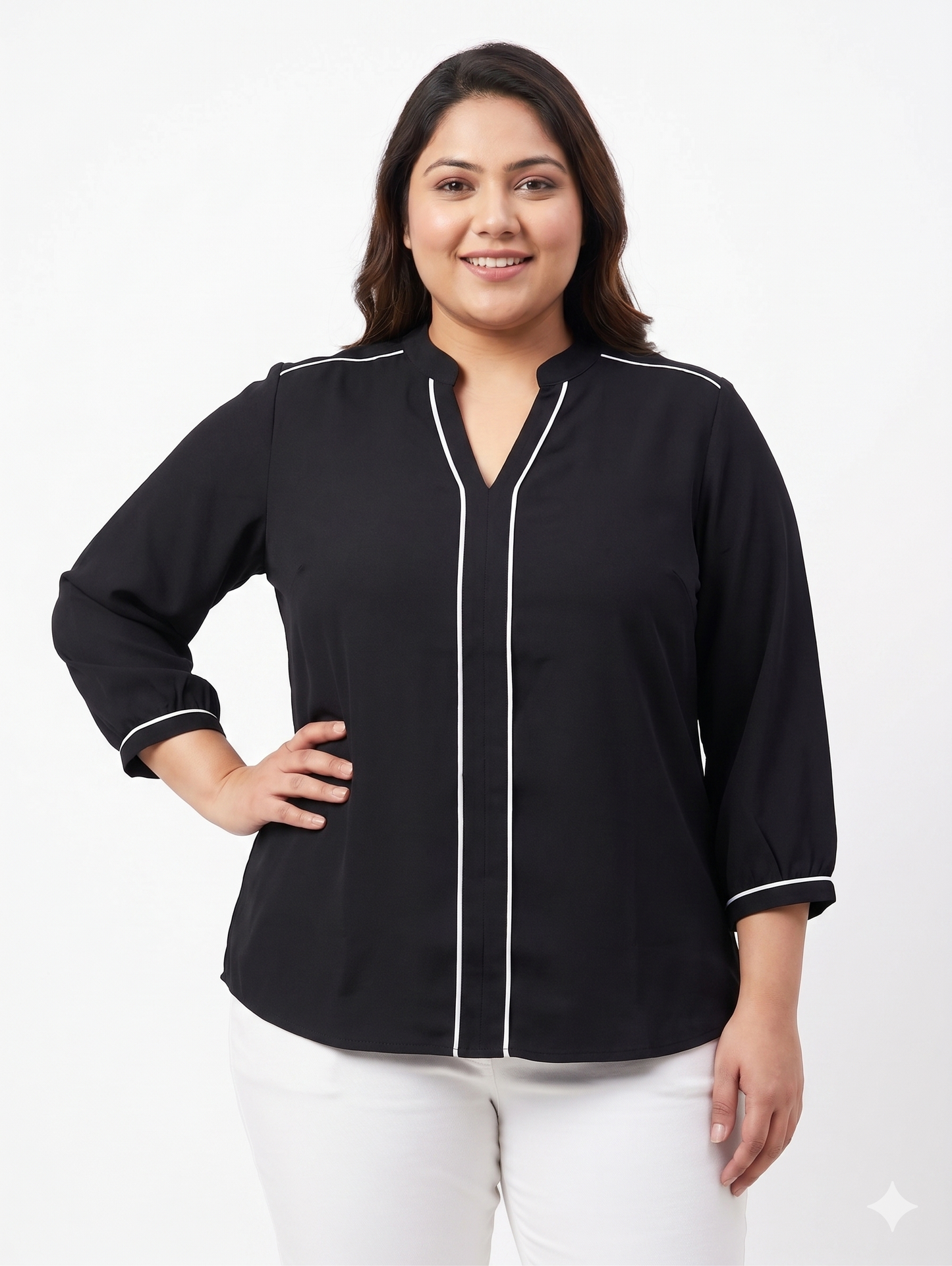 Elegant Black Piped Detail Top