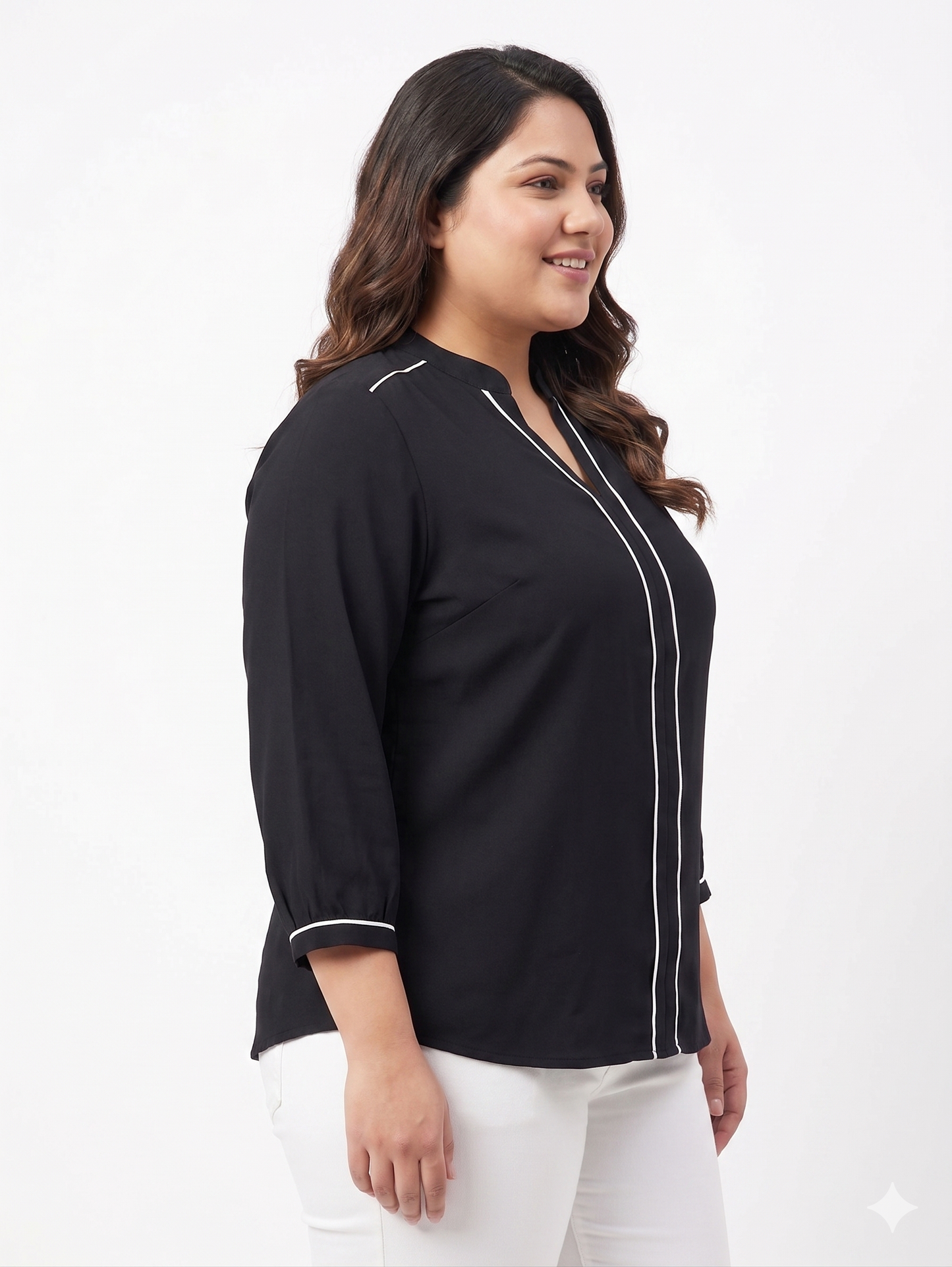 Elegant Black Piped Detail Top