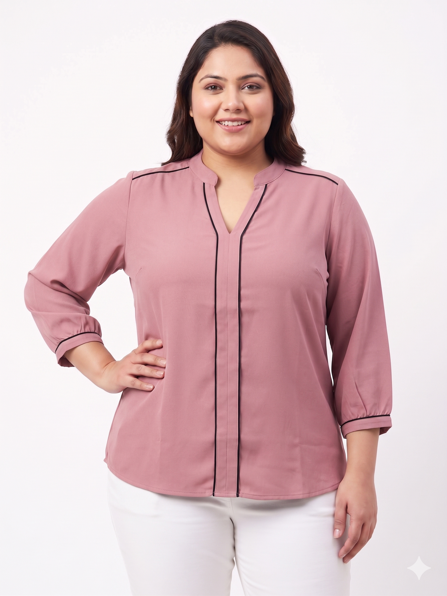 Elegant Mauve Piped Detail Top