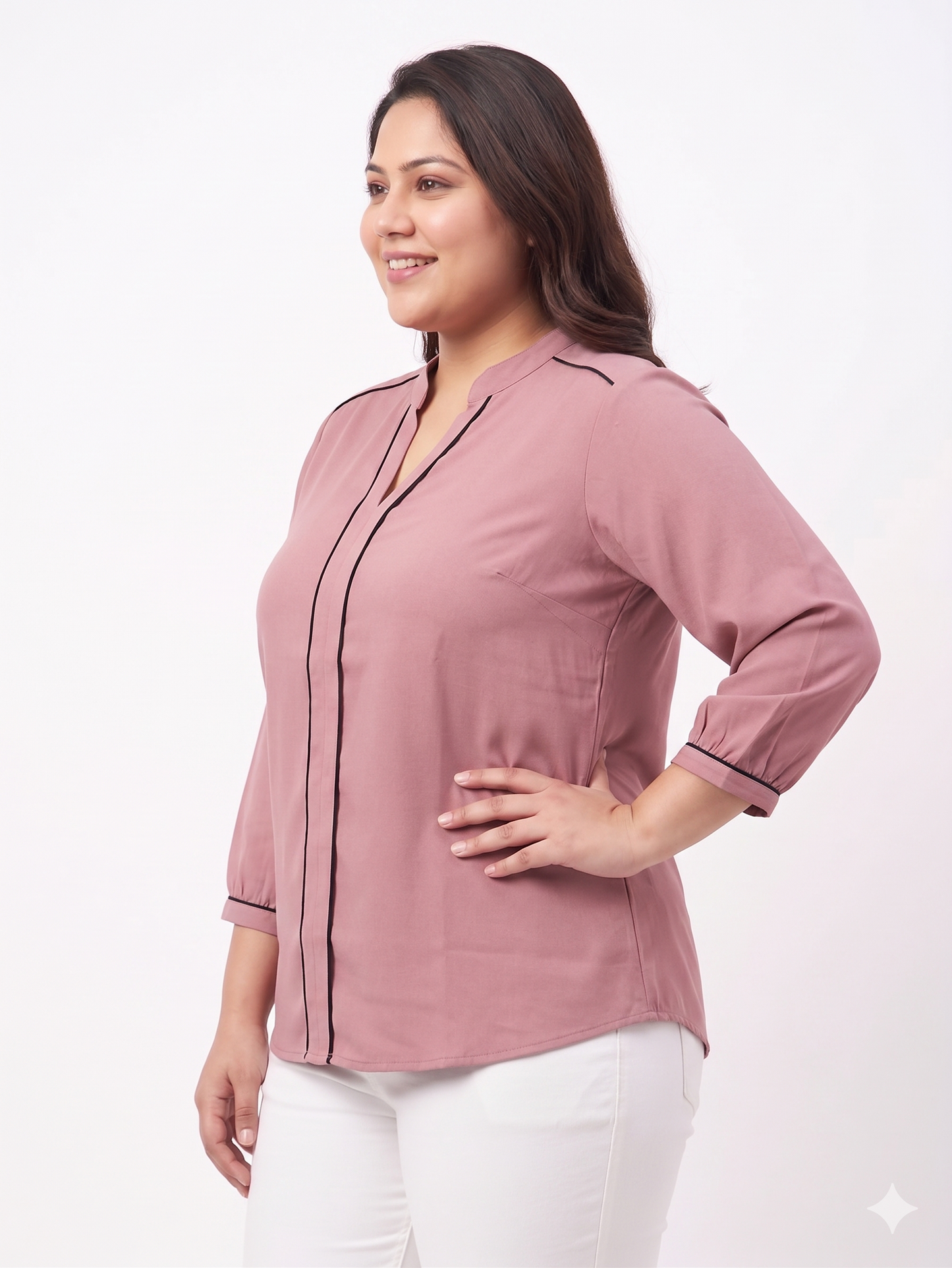 Elegant Mauve Piped Detail Top