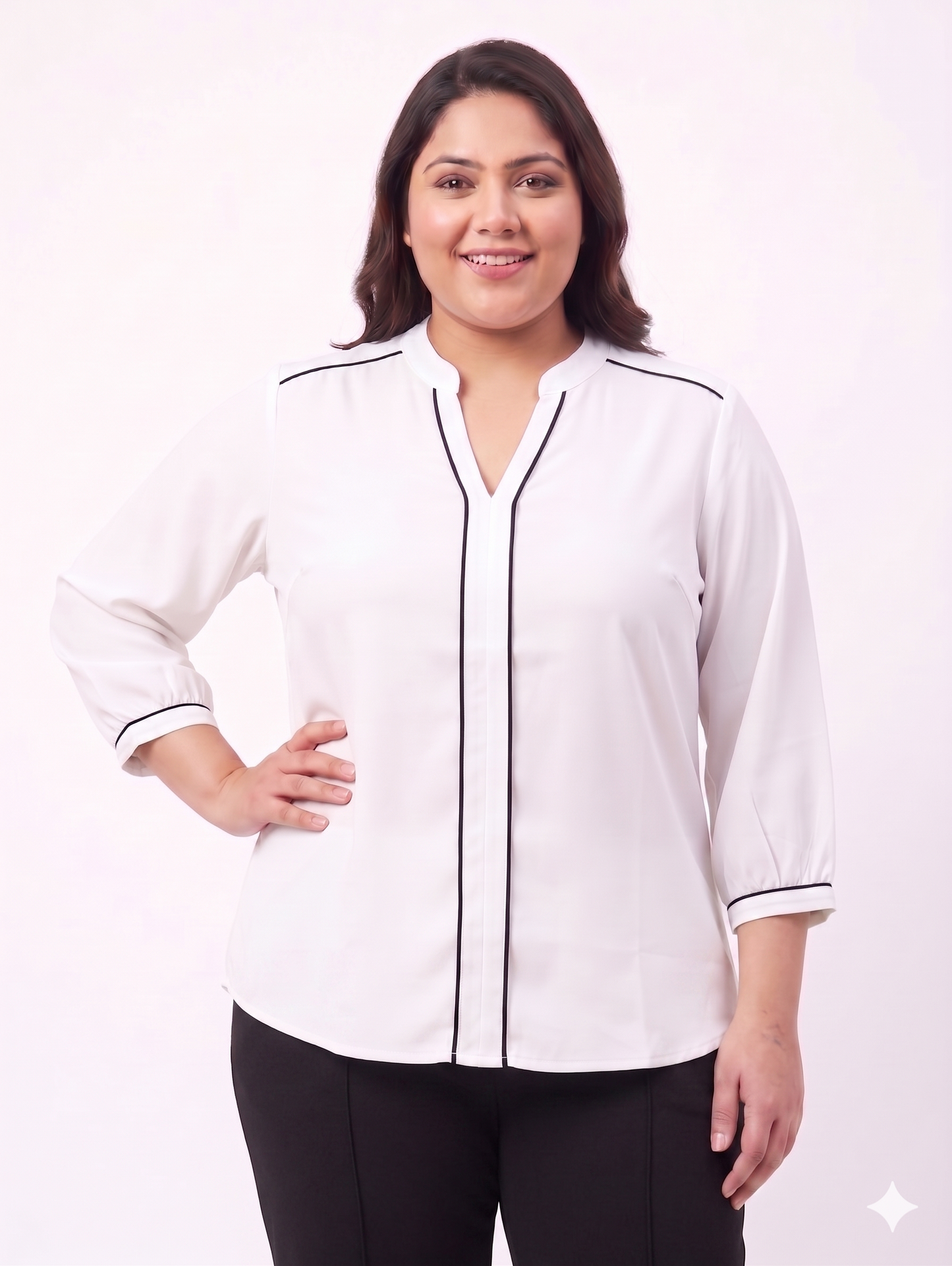 Elegant White Piped Detail Top