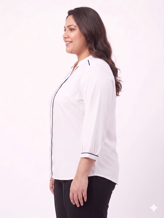 Elegant White Piped Detail Top