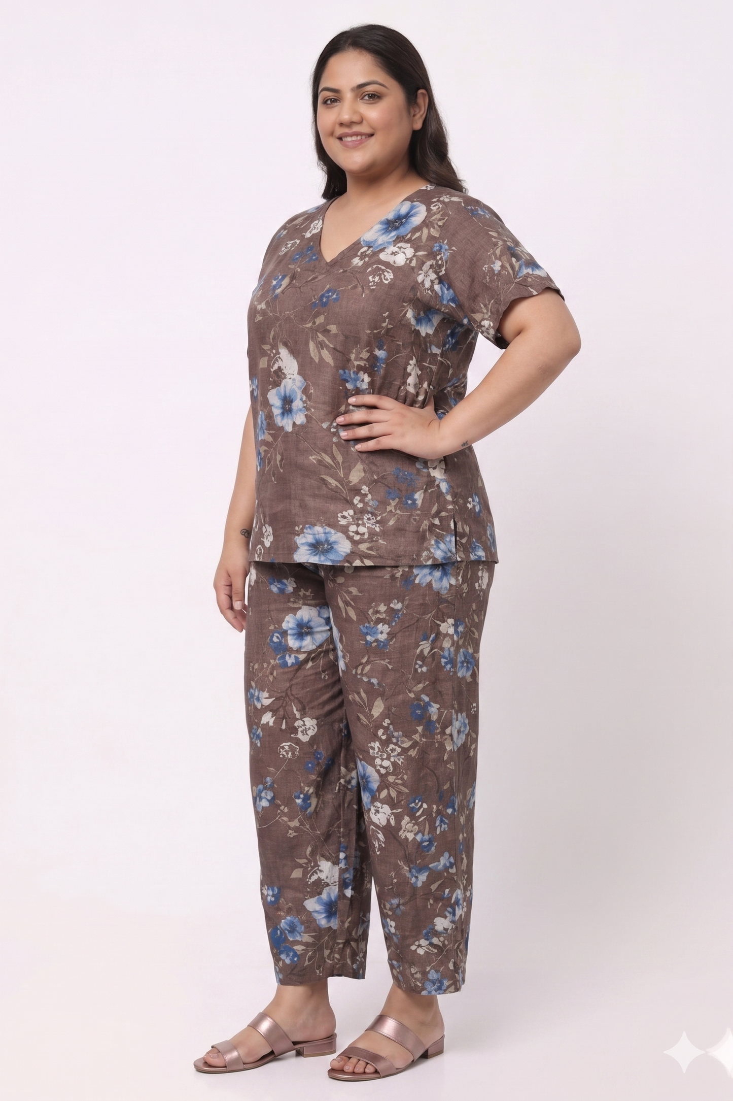 Brown Floral Printed Co-ord Set for Women
