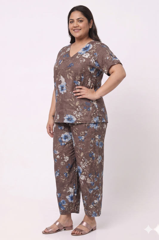 Brown Floral Printed Co-ord Set for Women
