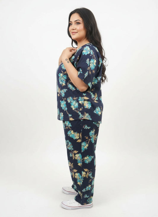 Navy Floral Printed Co-ord Set for Women