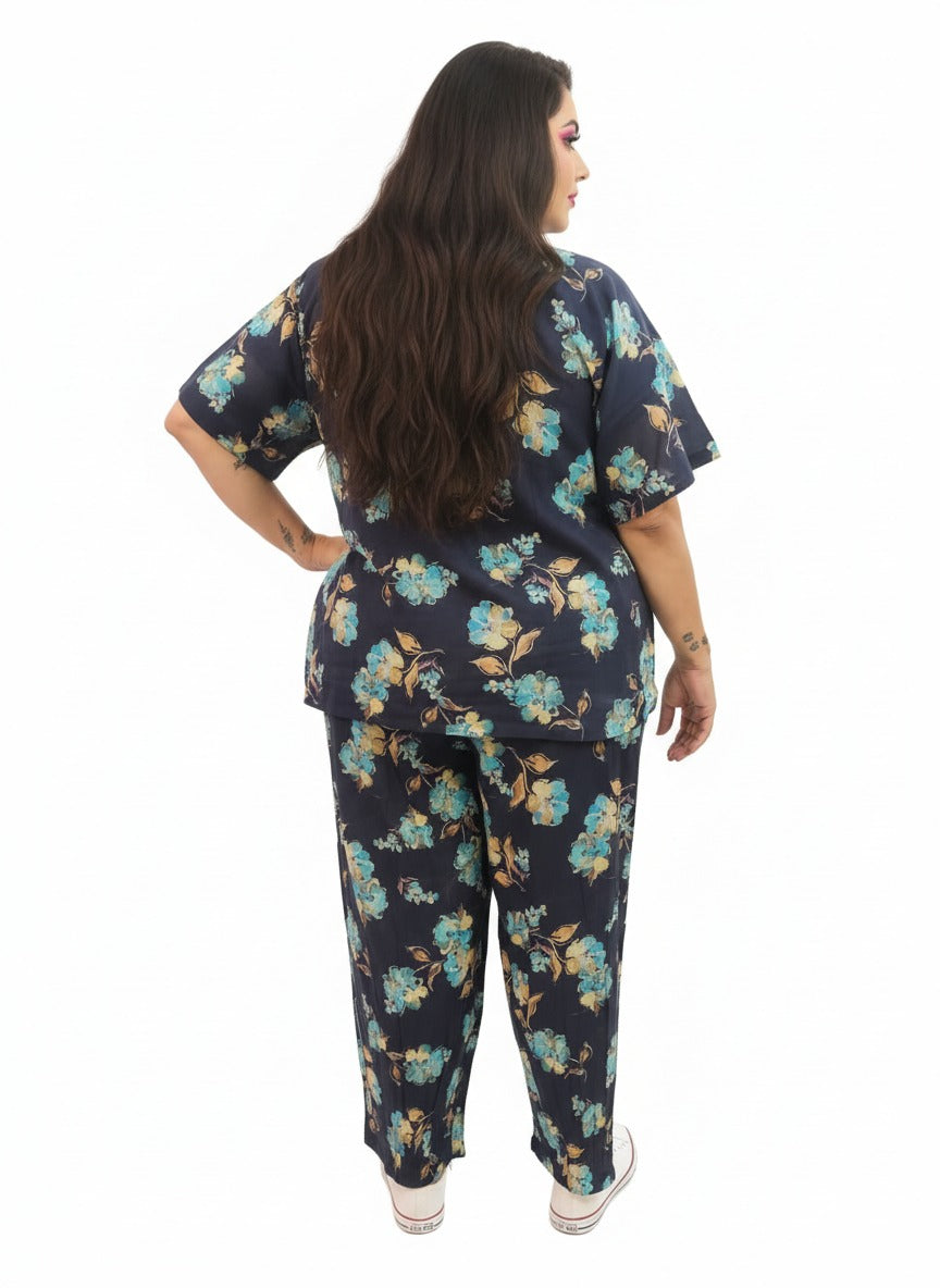 Navy Floral Printed Co-ord Set for Women