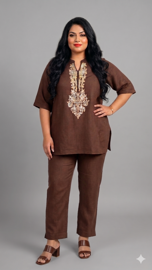 Premium Linen Embroidered Tunic & Trouser Set
