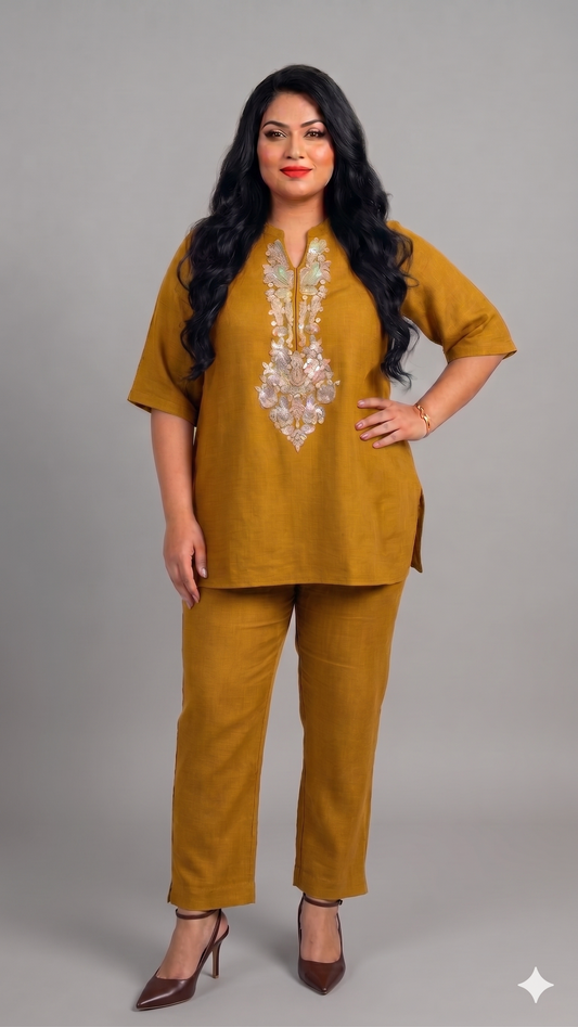 Premium Linen Embroidered Tunic & Trouser Set