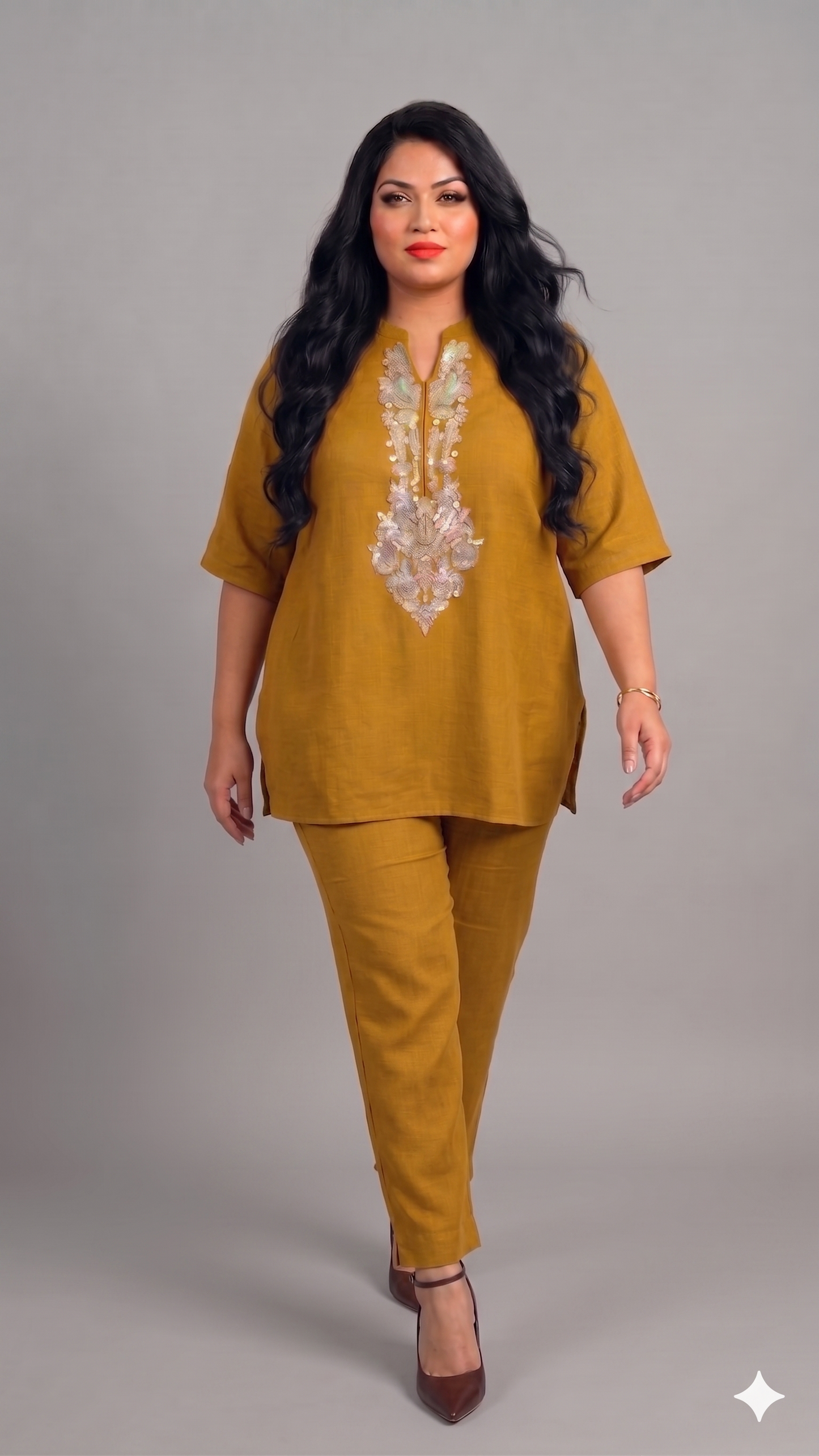 Premium Linen Embroidered Tunic & Trouser Set