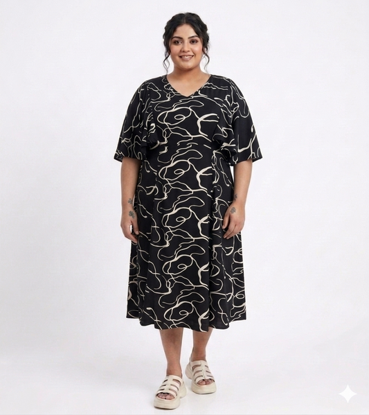Elegant Abstract Pattern Midi Dress