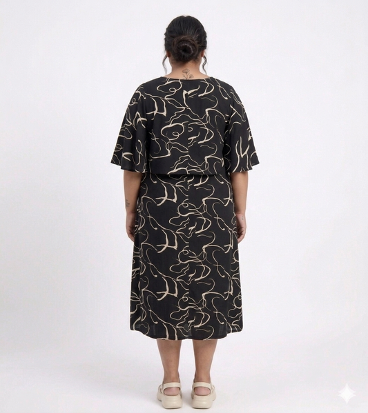 Elegant Abstract Pattern Midi Dress