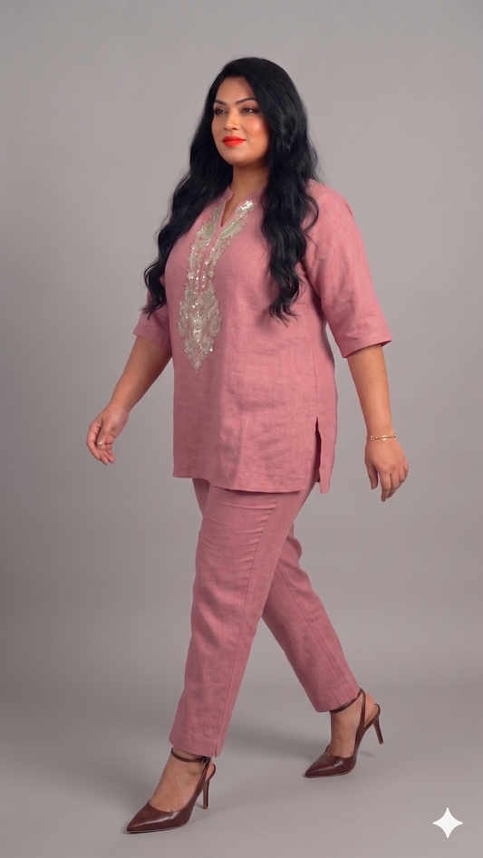 Premium Linen Embroidered Tunic & Trouser Set