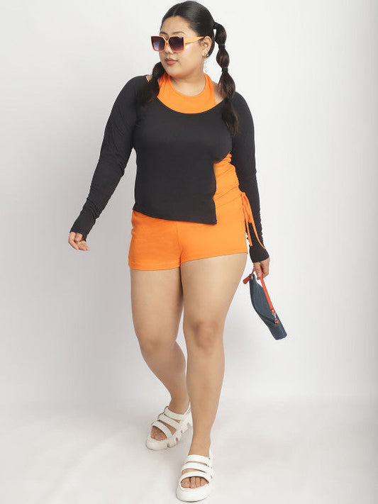 Dual Tone Ruched Detail Long Sleeve Top