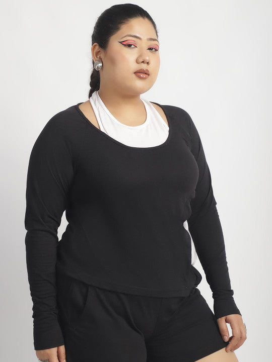 Dual Tone Ruched Detail Long Sleeve Top