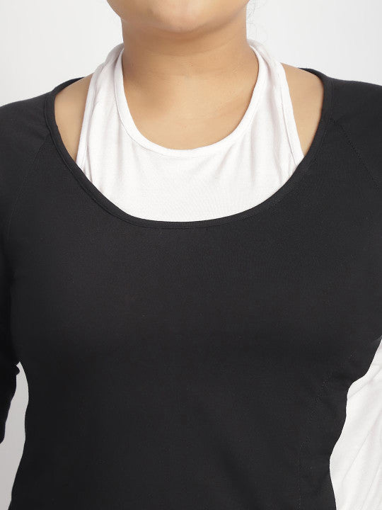 Dual Tone Ruched Detail Long Sleeve Top