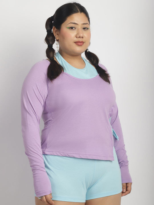 Dual Tone Ruched Detail Long Sleeve Top