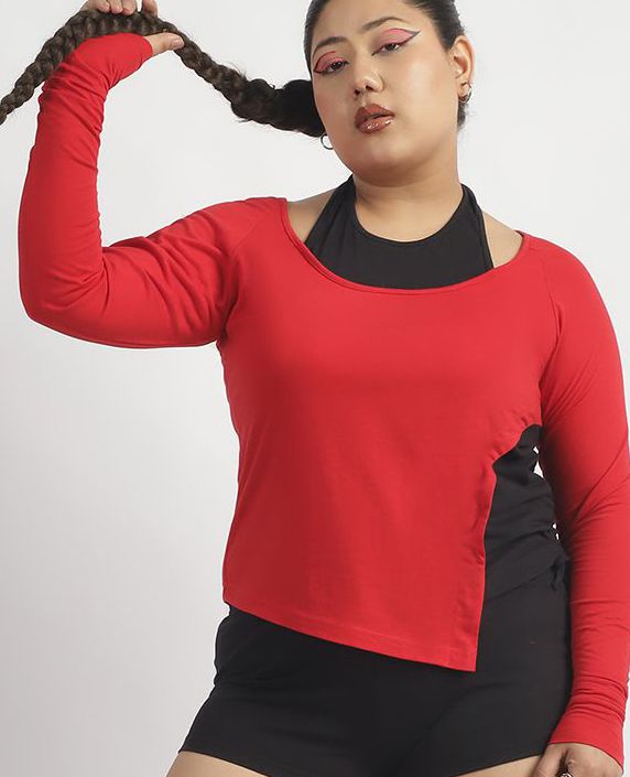 Dual Tone Ruched Detail Long Sleeve Top