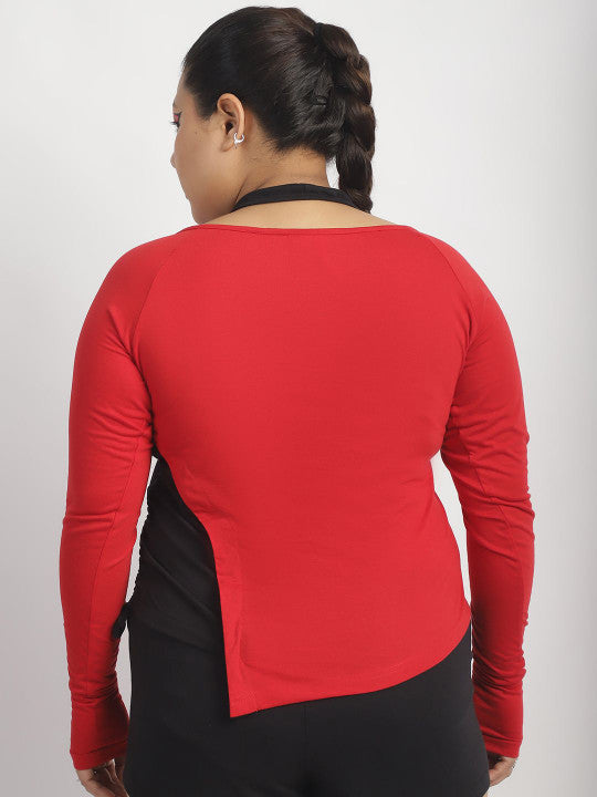 Dual Tone Ruched Detail Long Sleeve Top