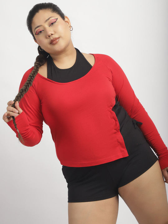 Dual Tone Ruched Detail Long Sleeve Top