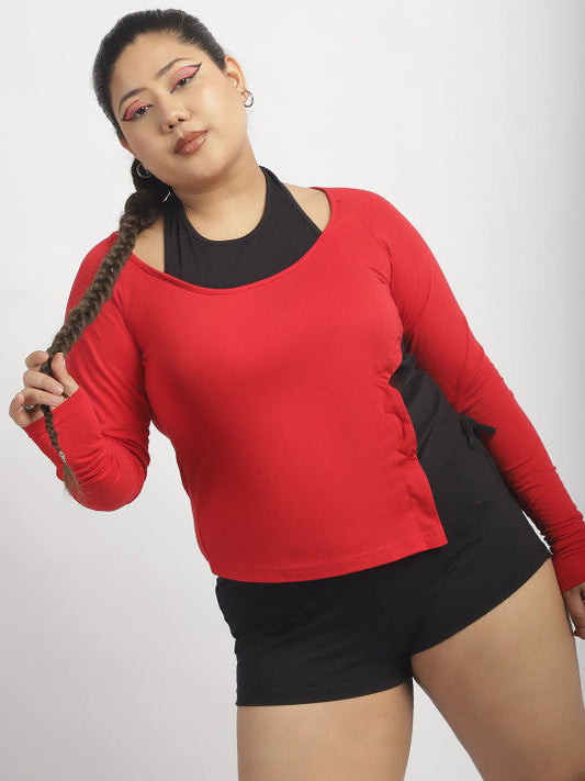 Dual Tone Ruched Detail Long Sleeve Top