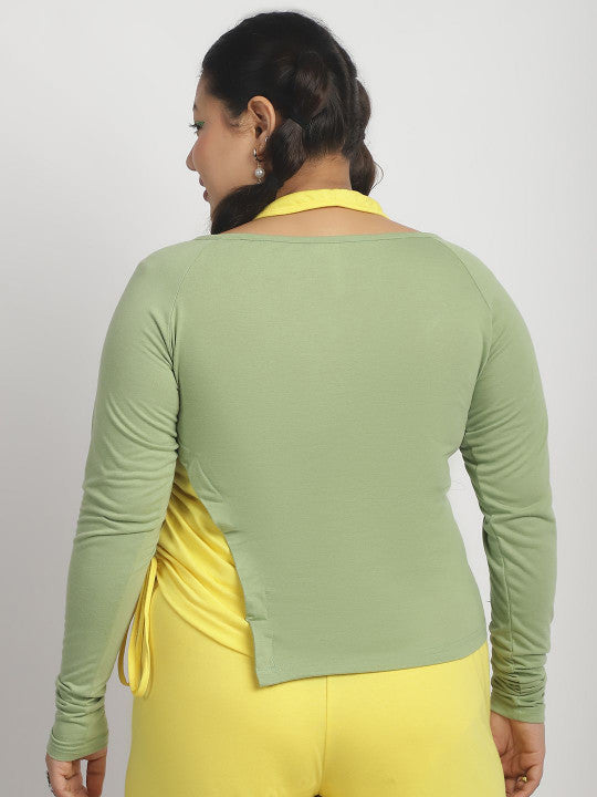 Dual Tone Ruched Detail Long Sleeve Top