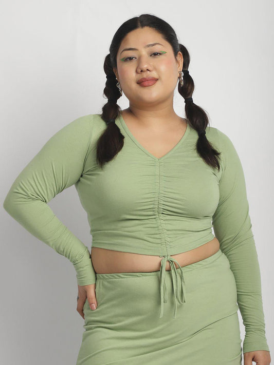 soft sagegreen drawstring front top