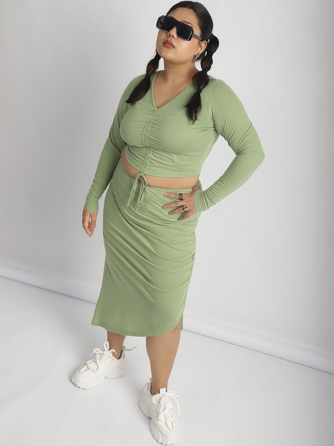 soft sagegreen drawstring front top