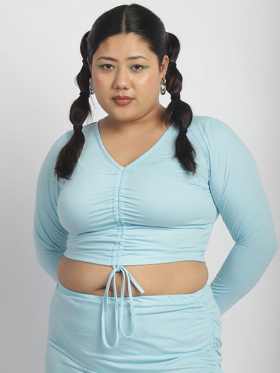 soft skyblue drawstring front top