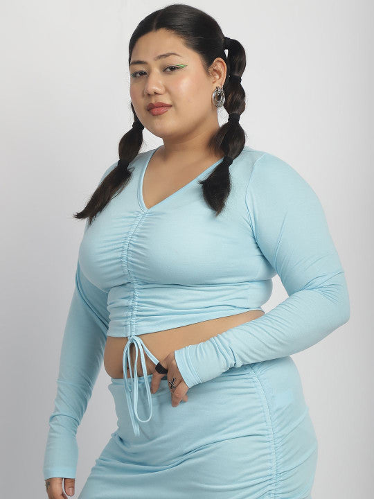 soft skyblue drawstring front top
