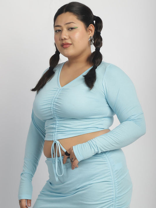 soft skyblue drawstring front top