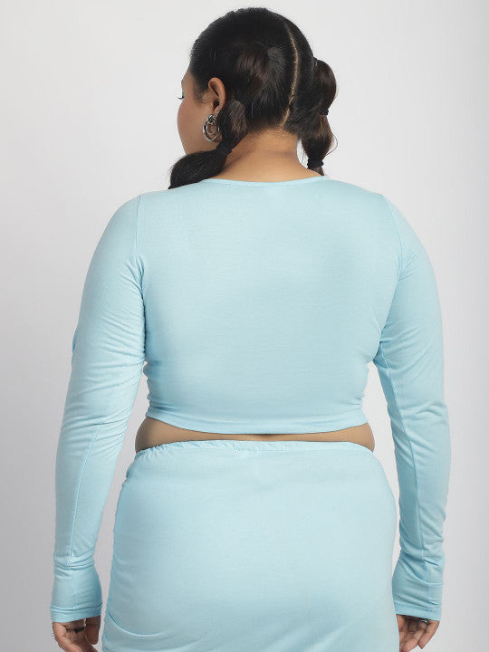soft skyblue drawstring front top