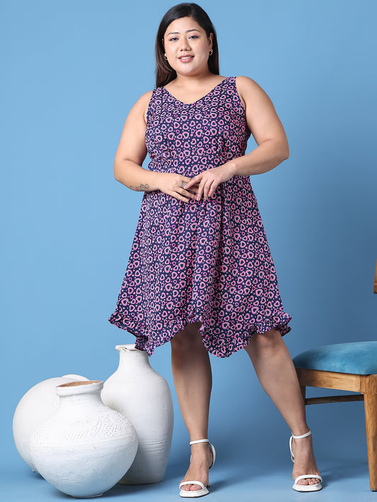 Women's Plus Size Navy heart printed a-line dress