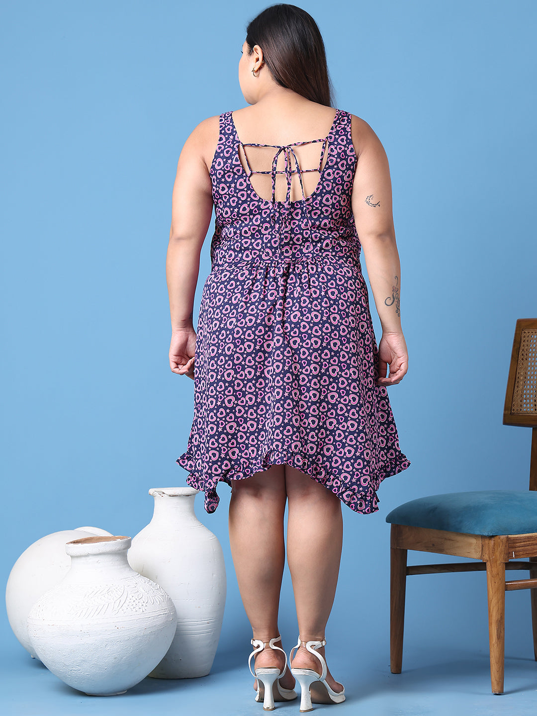Women's Plus Size Navy heart printed a-line dress