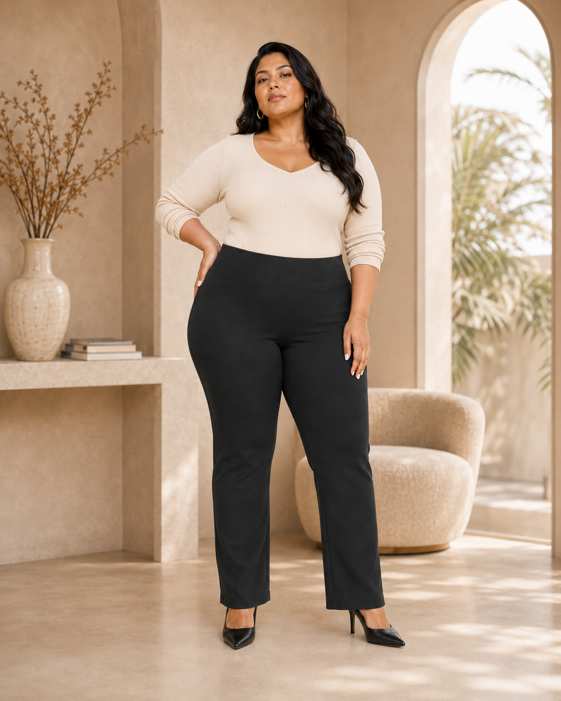 OG Magic Pants in Dark Grey styled on a plus-size model