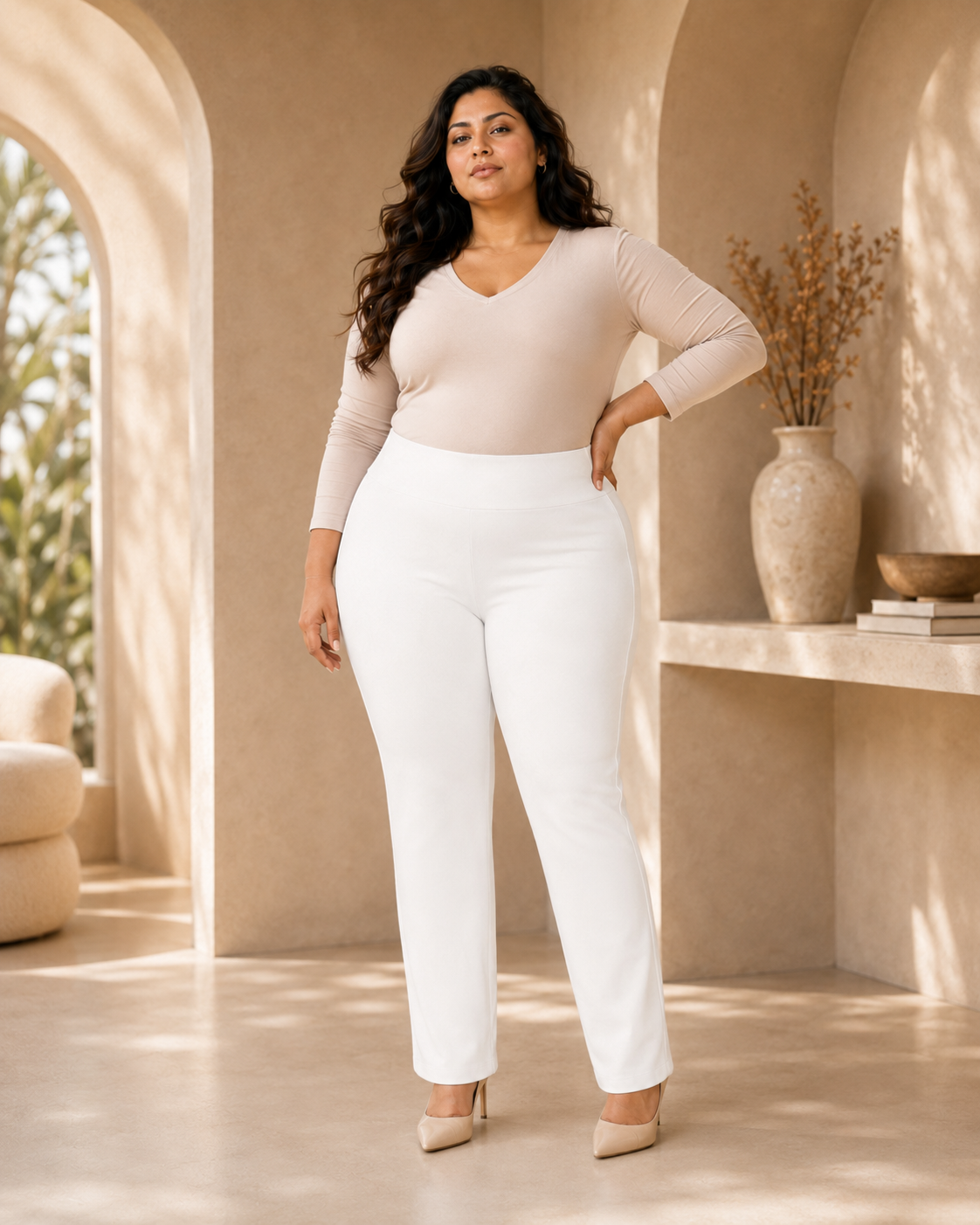 OG Magic Pants in White styled on a plus-size model